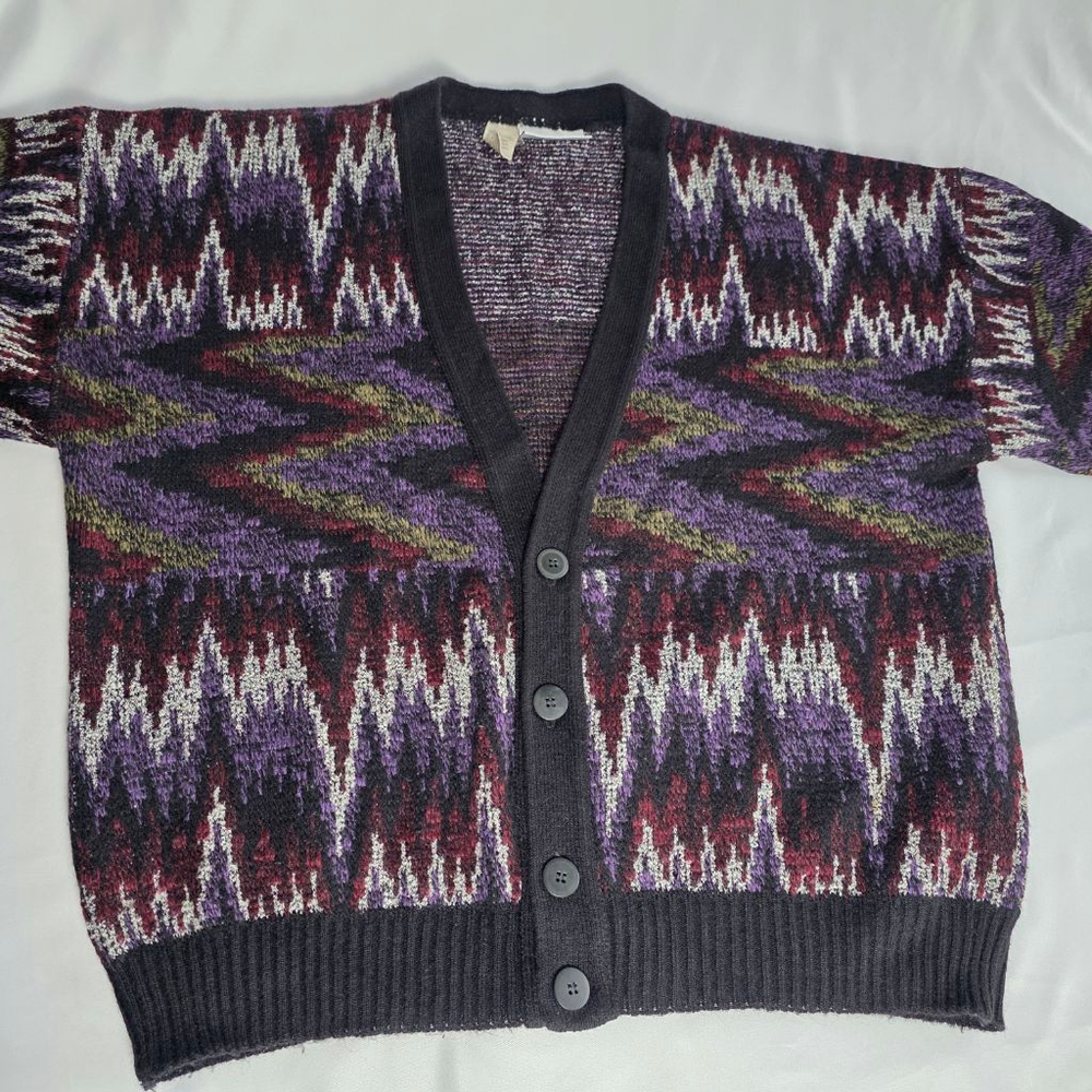 Men's Vintage Abstract Chevron Geometric Pattern V-neck Knit Cardigan - Picture 3 of 8